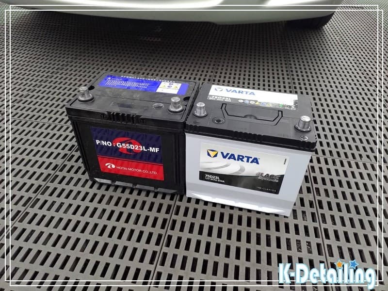 原車上電瓶55D23L與新更換電瓶VARTA 75D 23L對照