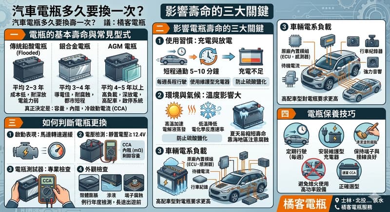 電瓶多久要換?影響電瓶壽命的關鍵