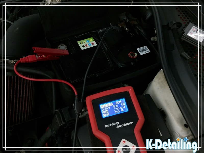 福斯Golf GTI電瓶更換Emtrac Plus EFB銀合金電瓶~更換完畢進行靜態效能檢測顯示電壓 12.61V 冷啟動電流 866EN 內阻 2.90 電瓶壽命100%