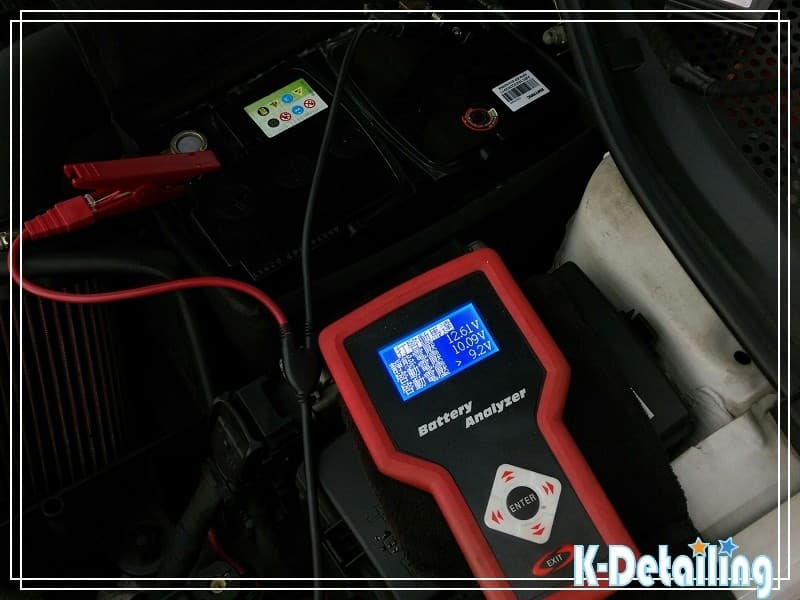 福斯Golf GTI電瓶更換完畢進行啟動放電檢測顯示電壓 10.09V