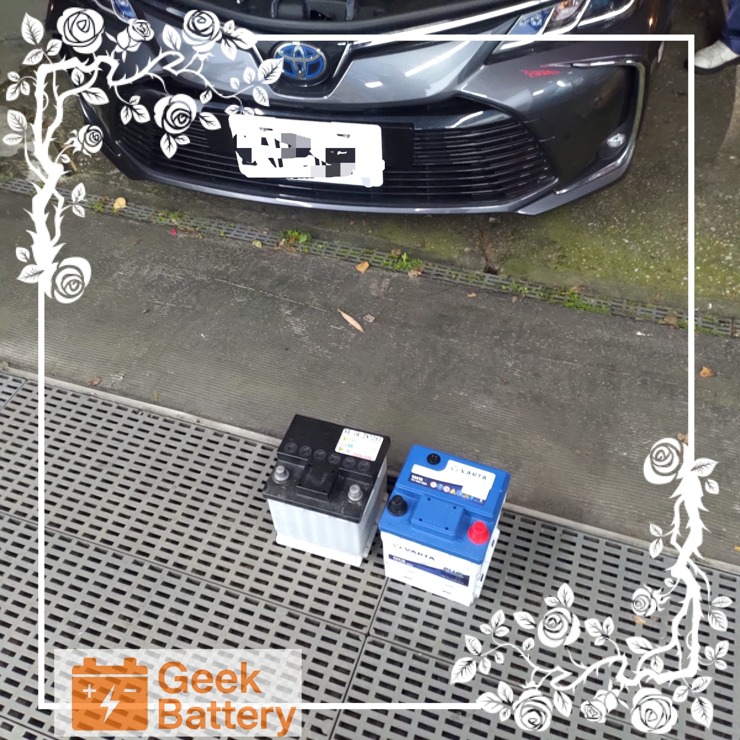 新舊汽車電瓶對照示意圖，直觀呈現電瓶老化前後的外觀差異，並透過專業儀器量測端電壓與內阻變化，說明如何精準判斷電瓶健康度（SOH）與更換時機