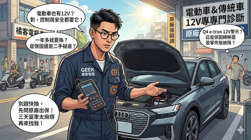 奧迪Audi Q4 e-tron電動車12V小電瓶系統異常警示-橘客電瓶G桑隨筆
