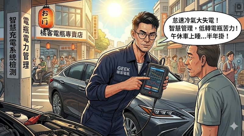 橘客電瓶G桑隨筆-大熱天長時間車內怠速吹冷氣對現代新車智慧充電系統的電瓶致命傷害