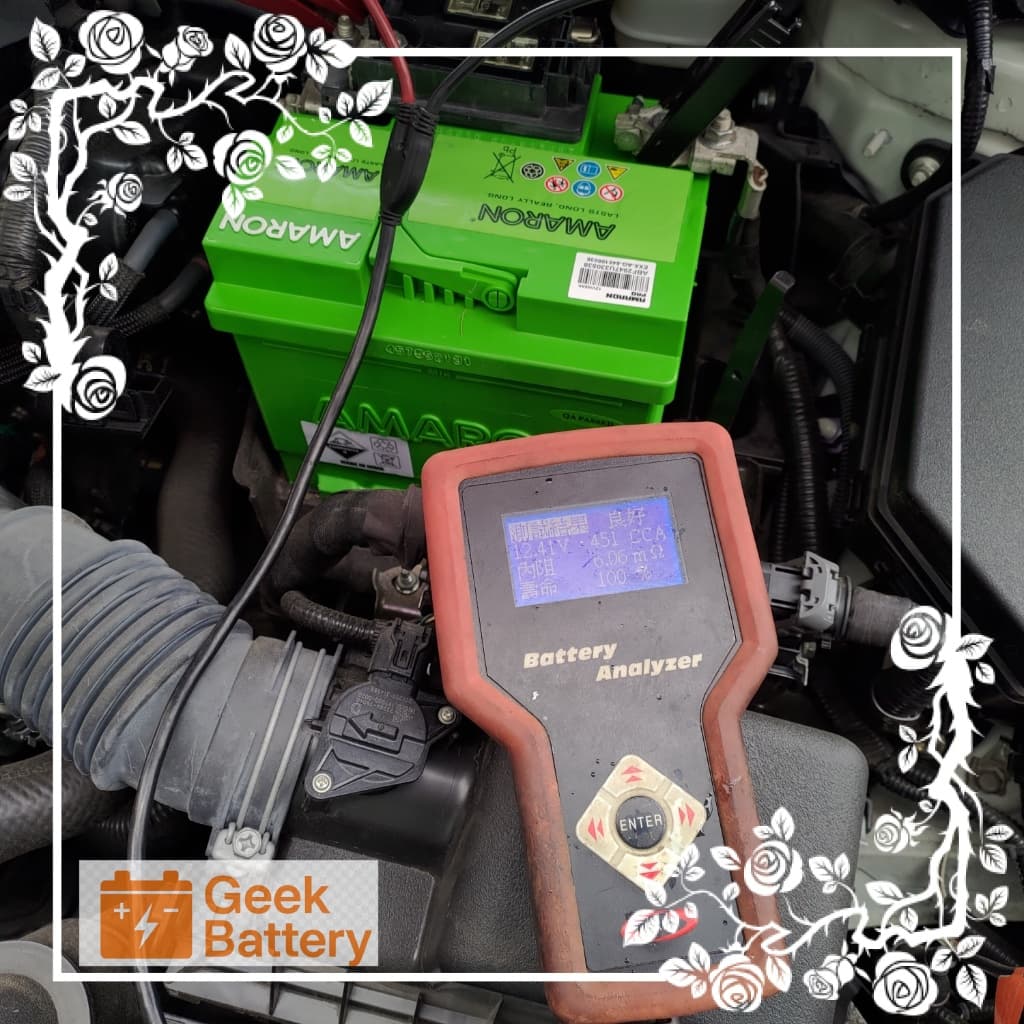 全新 AMARON LN1 電瓶靜態檢測：電壓12.41V、冷啟動電流451CCA、內阻6.06mΩ、電瓶壽命100%