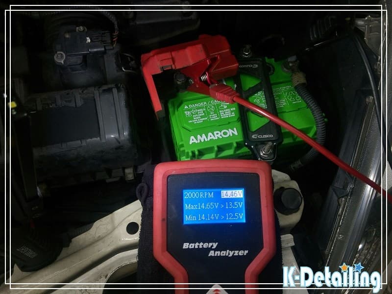 車載發電機 2000RPM 檢測，回充電壓達 14.46V 運作正常
