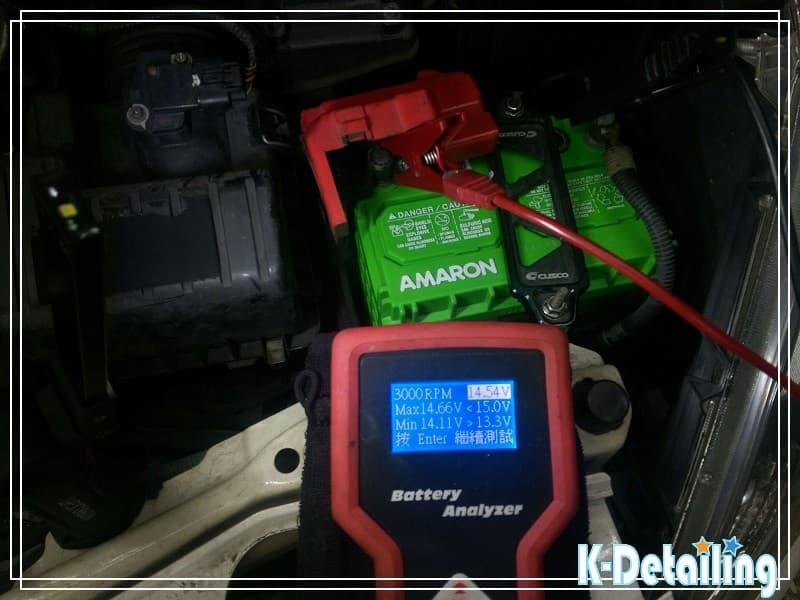 車載發電機 3000RPM 檢測，回充電壓達 14.54V 穩健正常