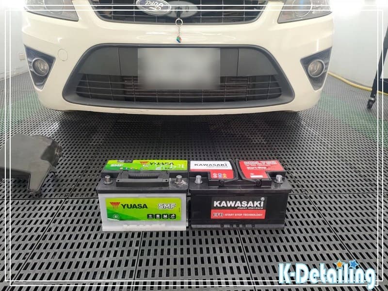 FORD FOCUS MK2.5 TDCI 新舊電瓶對照，原車 YUASA LBN3 71AH 與全新的 KAWASAKI LBN4 80AH EFB 電瓶尺寸規格對比