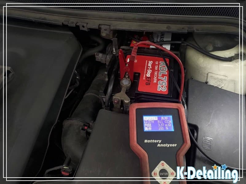 全新 KAWASAKI LBN4 EFB 電瓶靜態數據檢測：電壓 12.57V、冷啟動電流 811 CCA、內阻 3.37mΩ、壽命 100%