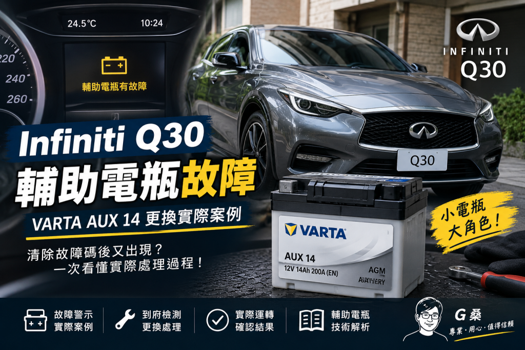 Infiniti Q30 輔助電瓶故障，VARTA AUX 14 AGM 更換實際案例