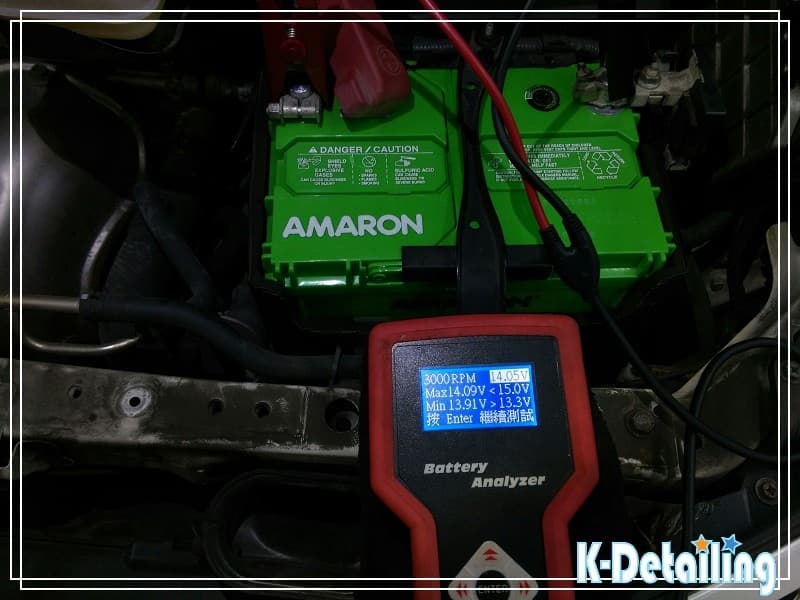 Toyota Previa 發電機 3000RPM 充電電壓測試 14.05V Toyota Previa 更換電瓶後發電機 3000RPM 測試顯示電壓 14.05V 回充充沛