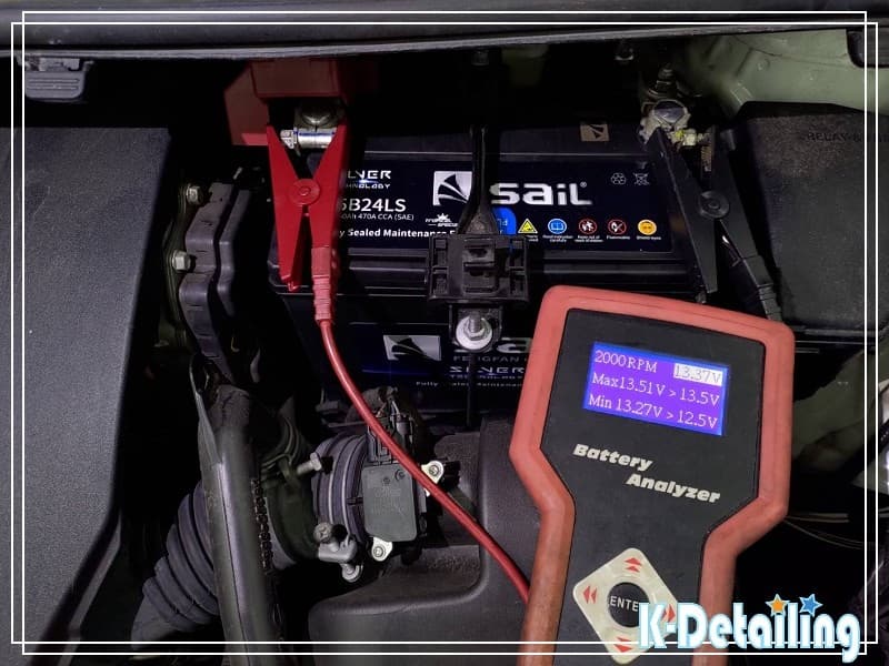 TOYOTA SIENTA 全新電瓶進行發電機 2000RPM 一般轉速回充測試，實測電壓 13.37V 正常