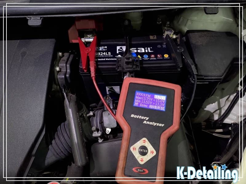 TOYOTA SIENTA 全新電瓶進行發電機 3000RPM 高轉速回充測試，實測電壓 13.71V 正常