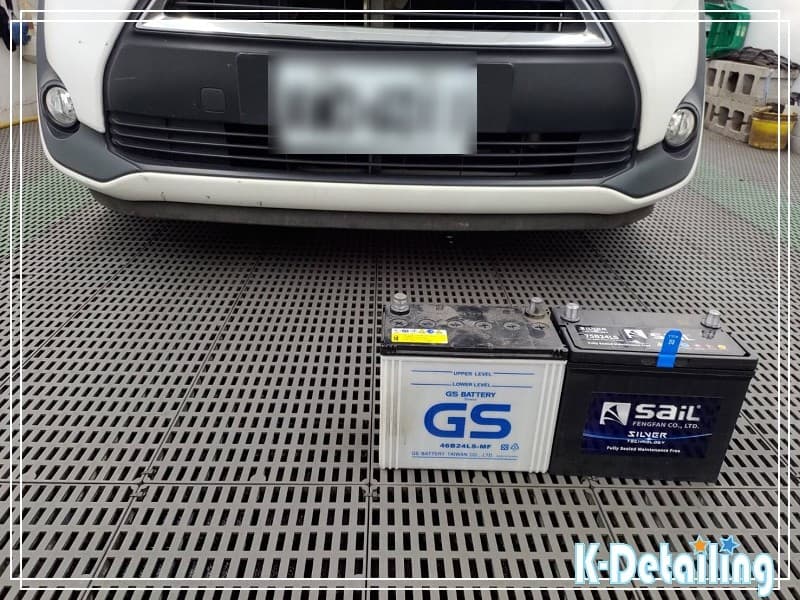 TOYOTA SIENTA 新舊電瓶對照，原廠 GS 46B24LS 升級 SAIL 75B24LS 銀合金電瓶