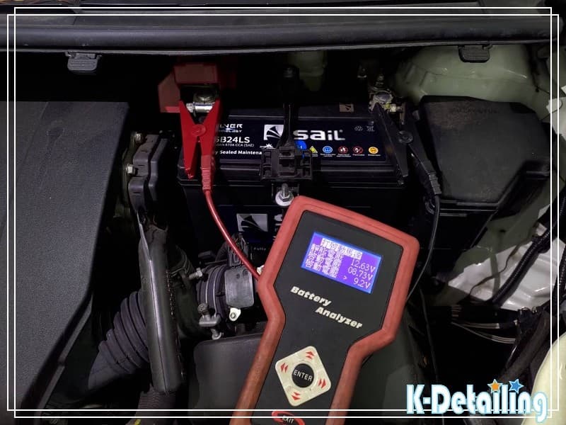 TOYOTA SIENTA 更換全新電瓶後進行引擎啟動測試，實測啟動電壓 8.73V 運作正常