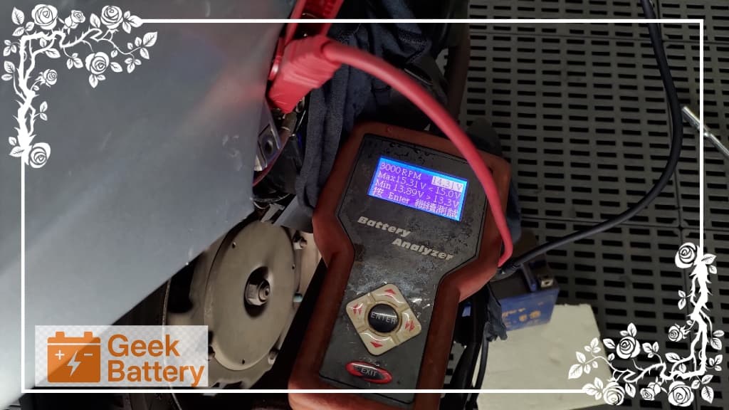 SYM 高手 100 於 3000 RPM 轉速下發電機回充測試電壓 14.31V