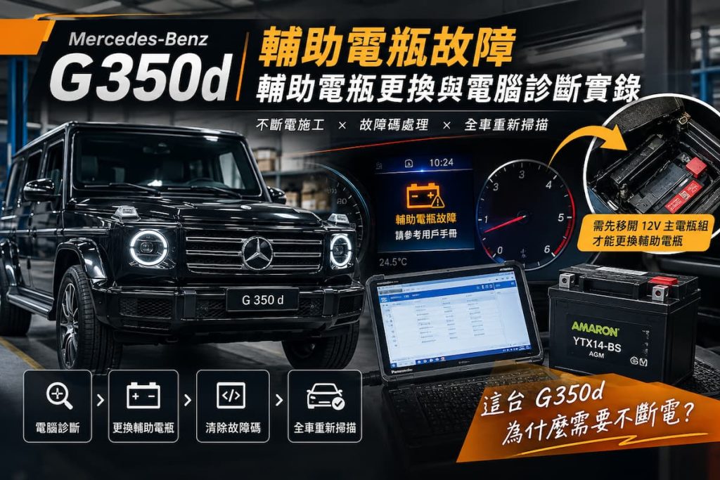 Mercedes-Benz G350d 輔助電瓶故障更換與電腦診斷