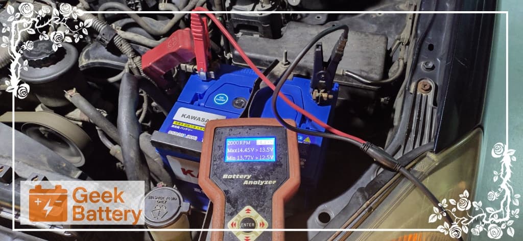 TOYOTA INNOVA 換裝新電瓶進行發電機 2000 RPM 充電測試，電壓 14.17V 正常