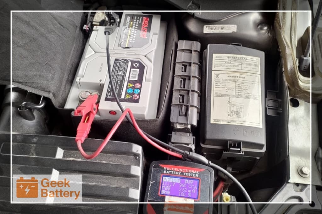 全新 Solite LN3 AGM 電瓶安裝前靜態檢測，13.11V、960 CCA、健康度 100%