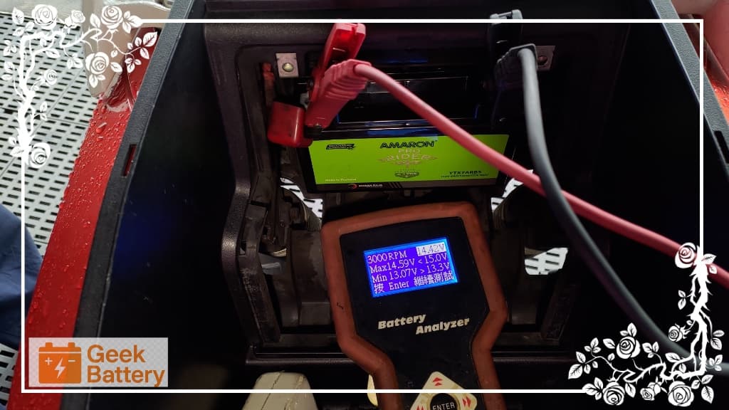 新電瓶未開大燈催油門回充測試 14.42V