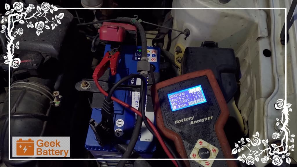 TOYOTA VIOS 換裝新電瓶發電機 3000 RPM 回充測試，實測電壓 13.97V 正常