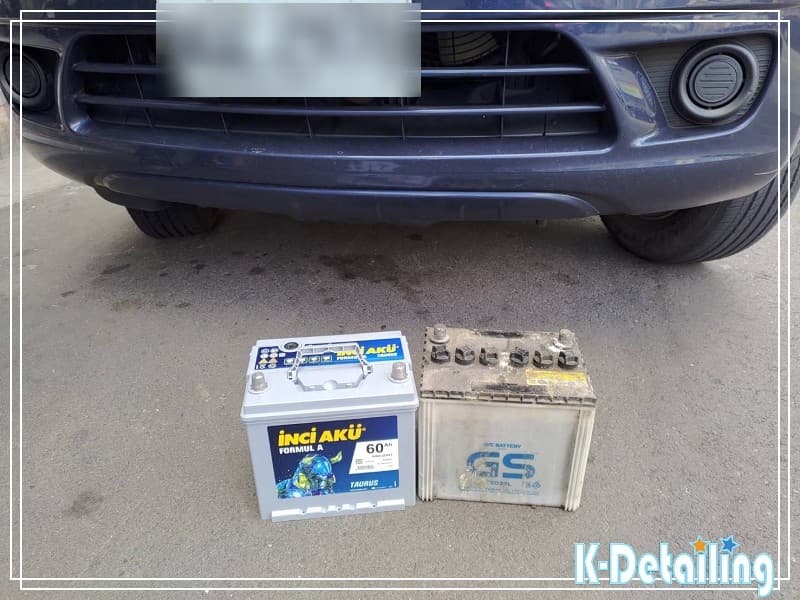 三菱 Zinger 電瓶更換，舊 GS 55D23L 加水電瓶與全新 INCI AKU 75D23L 免維護電瓶對照